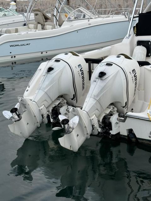 Twin 300 HP Evinrude Etec engines for sale